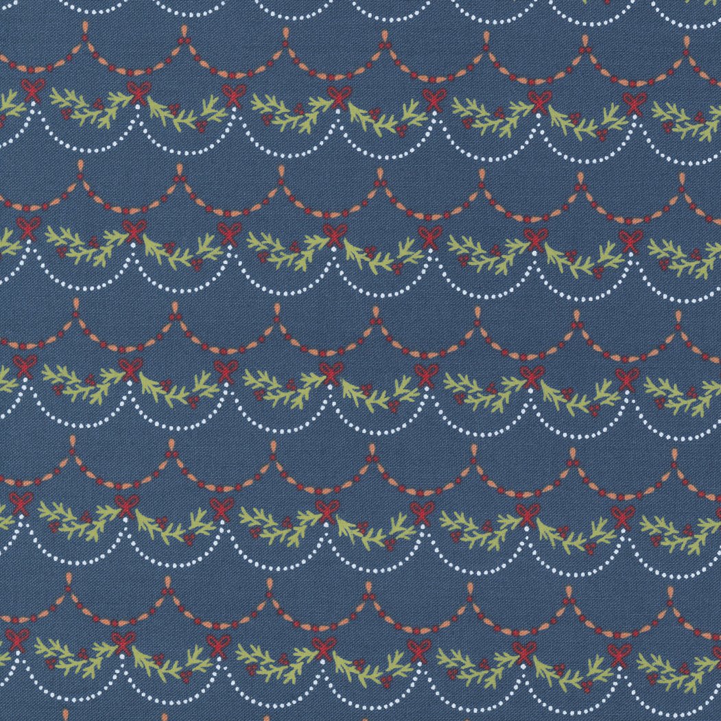 Christmas Stocking with Blank Cross Stitchable Aida Cuff | Quilted and Fully Lined - Joyful Joyful Garland Navy