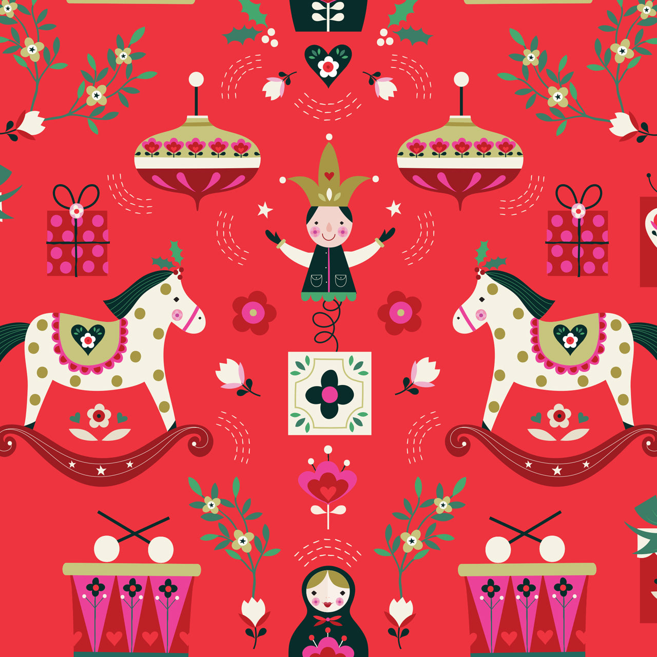 Christmas Stocking with Blank Cross Stitchable Aida Cuff | Quilted and Fully Lined - Nordic Noel Toys Red