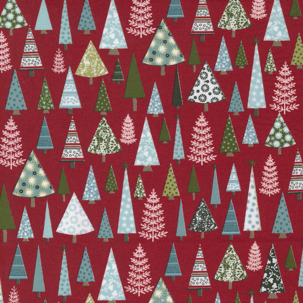Christmas Stocking with Blank Cross Stitchable Aida Cuff | Quilted and Fully Lined - Peppermint Bark Trees Red