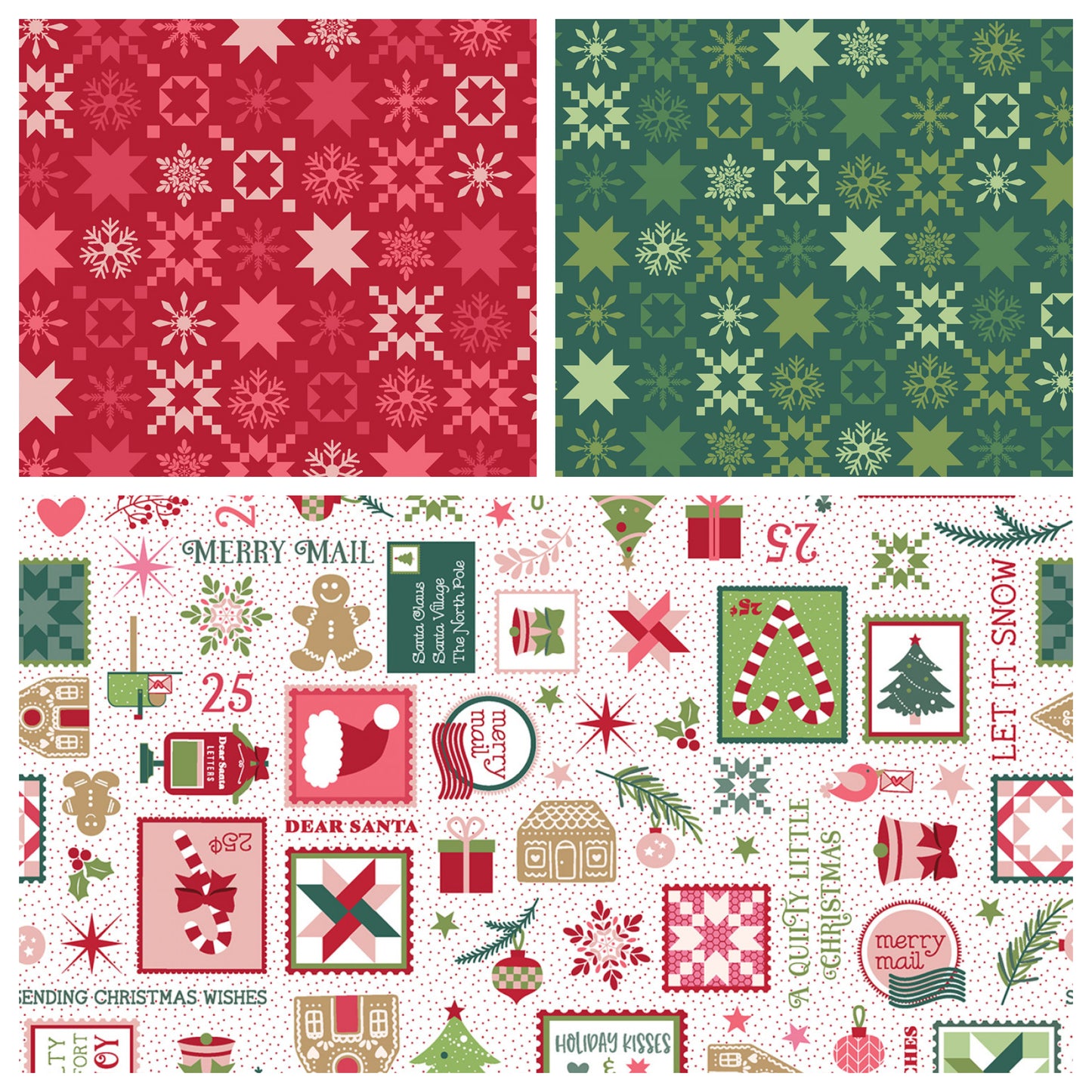 Christmas Stocking with Blank Cross Stitchable Aida Cuff | Quilted and Fully Lined - Quilty Little Christmas Stars Green