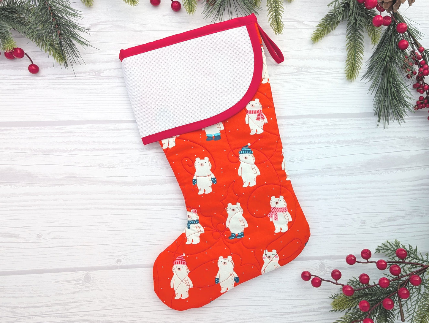 blank cross-stitchable Christmas stocking