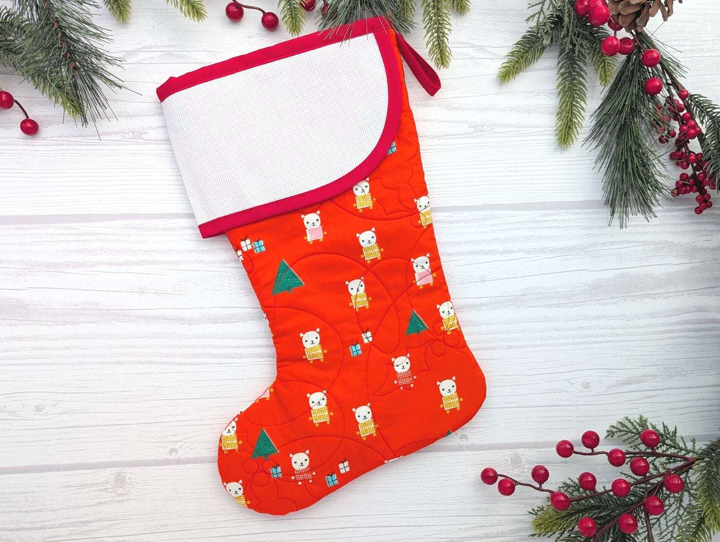 blank cross-stitchable Christmas stocking