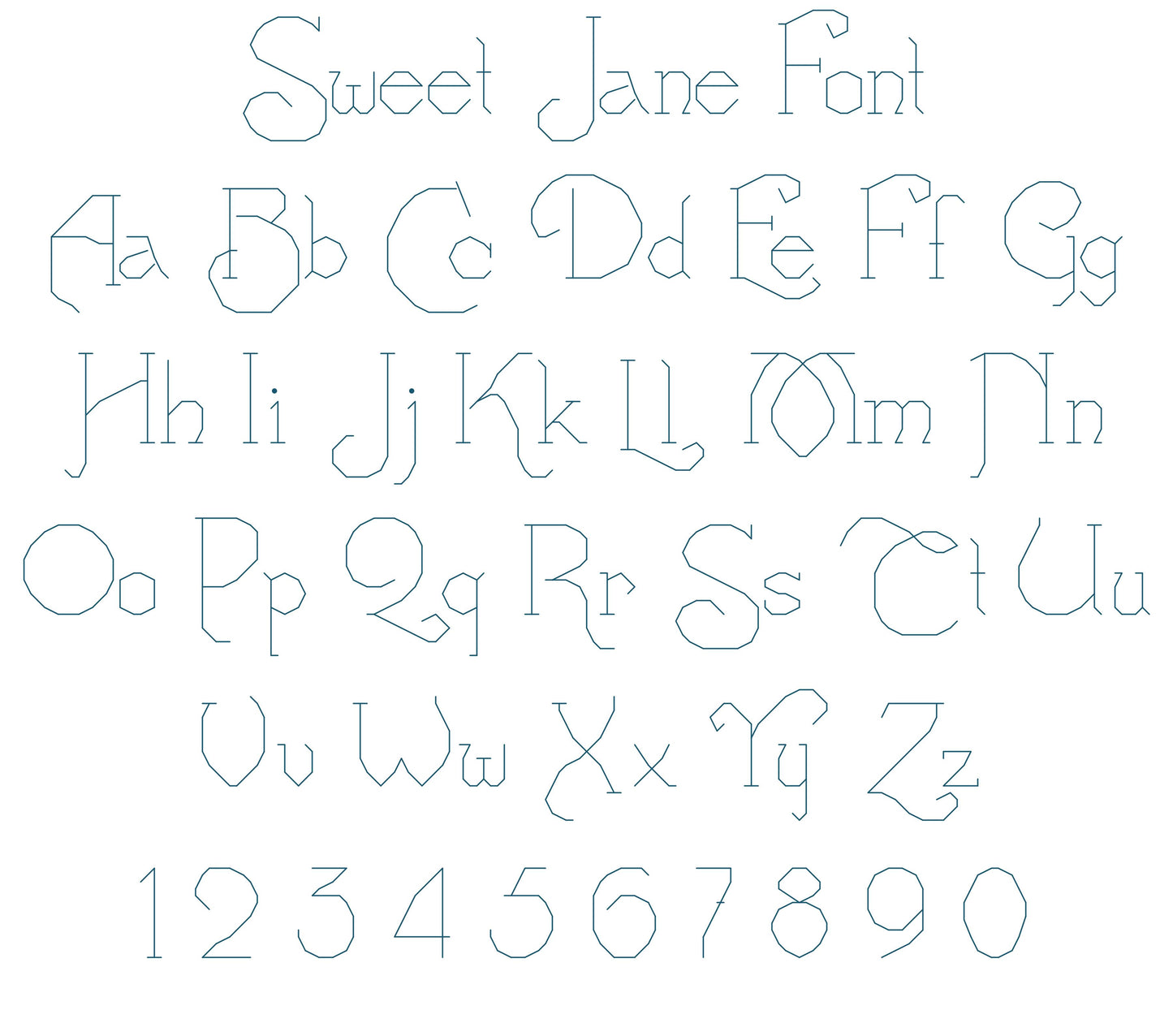 Sweet Jane BACK STITCH Font PDF Pattern