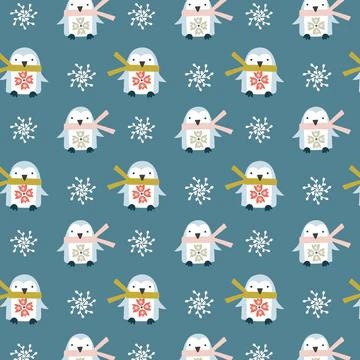 Christmas Stocking with Blank Cross Stitchable Aida Cuff | Quilted and Fully Lined - Winter Folk Penguins Blue