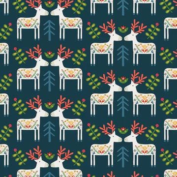 Christmas Stocking with Blank Cross Stitchable Aida Cuff | Quilted and Fully Lined - Winter Folk Reindeer Navy