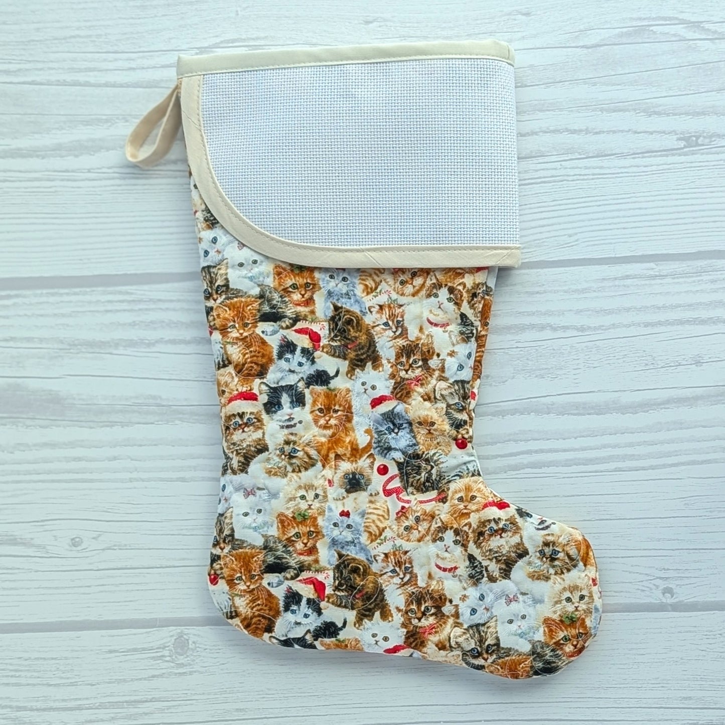 cream cats christmas stocking cross stitch cuff