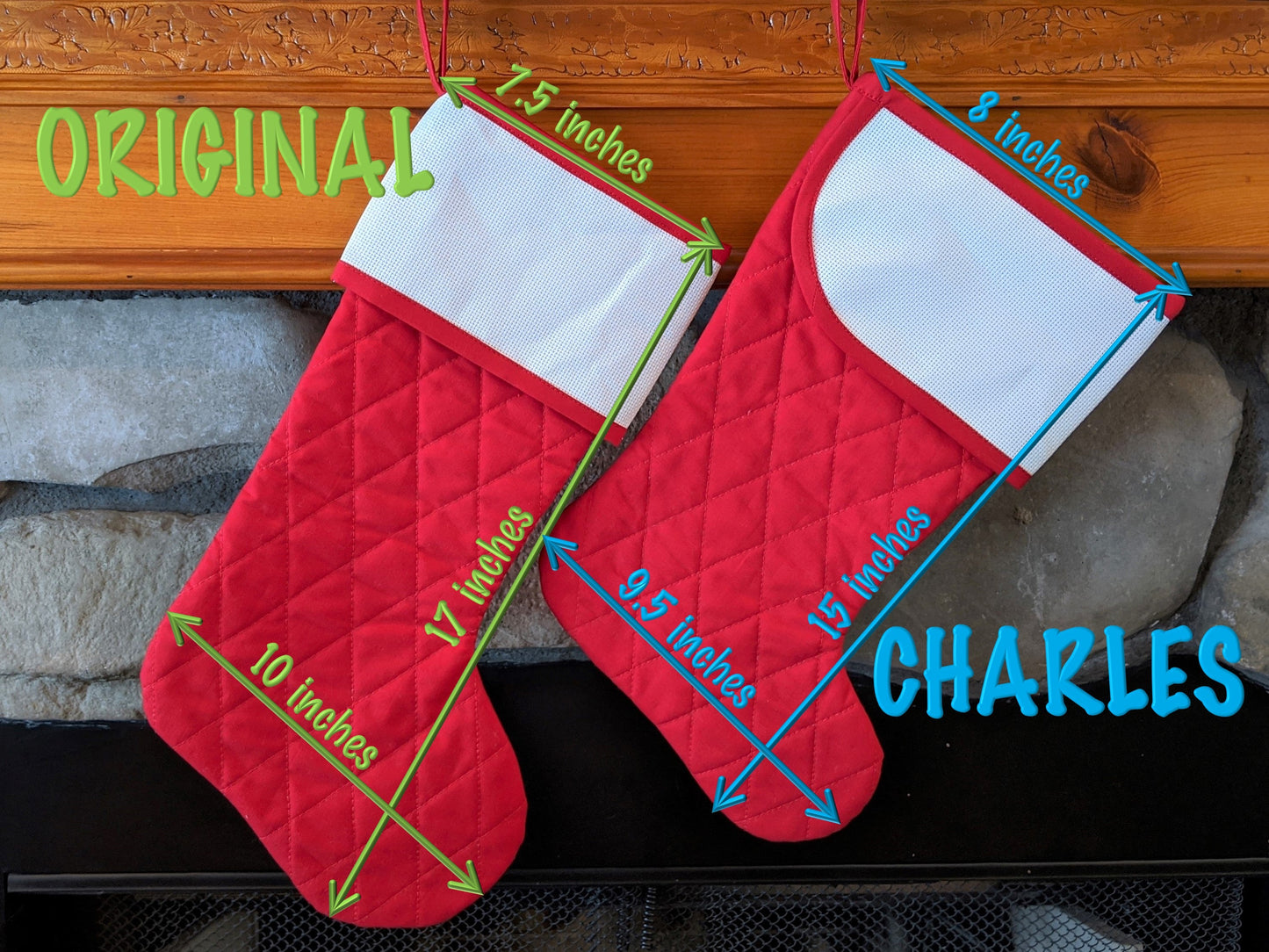 Quilted Christmas Stocking with Cross-Stitch-able Aida Cuff | Quilted and Fully Lined | Choose One - ORIGINAL STYLE