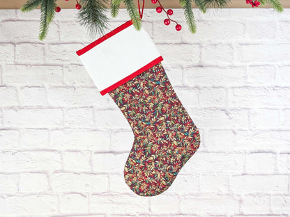 Blank Burgandy Holly Christmas Stocking with Cross Stitchable Cuff - Straight Style