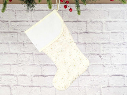 Blank Cream Sparkle Christmas Stocking with Cross Stitchable Cuff - Curved Style