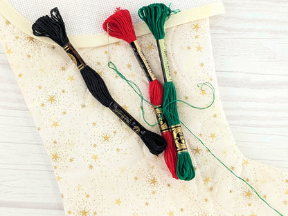 Blank Cream Sparkle Christmas Stocking with Cross Stitchable Cuff - Curved Style