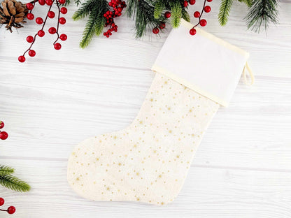 Blank Cream Sparkle Christmas Stocking with Cross Stitchable Cuff - Straight Style