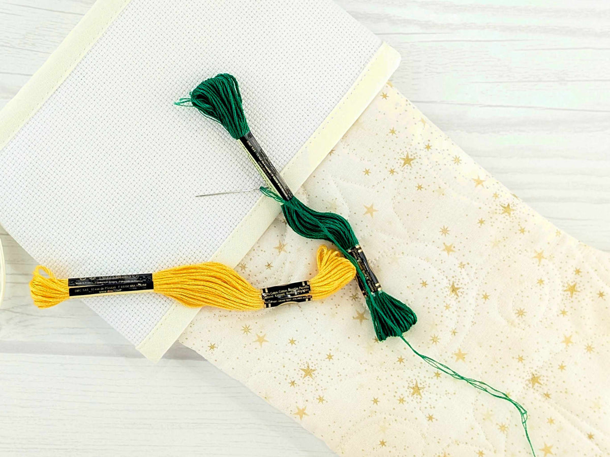 Blank Cream Sparkle Christmas Stocking with Cross Stitchable Cuff - Straight Style