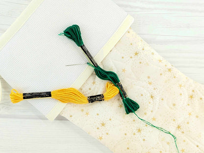 Blank Cream Sparkle Christmas Stocking with Cross Stitchable Cuff - Straight Style