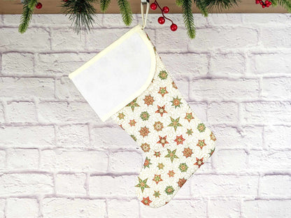 Blank Cream Stars Christmas Stocking with Cross Stitchable Cuff - Curved Style