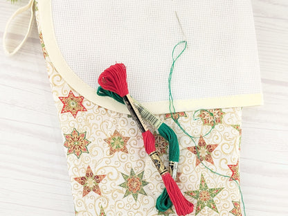 Blank Cream Stars Christmas Stocking with Cross Stitchable Cuff - Curved Style