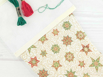 Blank Cream Stars Christmas Stocking with Cross Stitchable Cuff - Straight Style