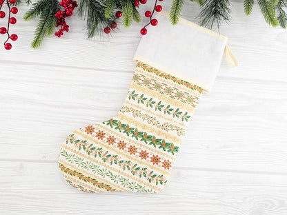 Blank Cream Stripe Christmas Stocking with Cross Stitchable Cuff - Straight Style
