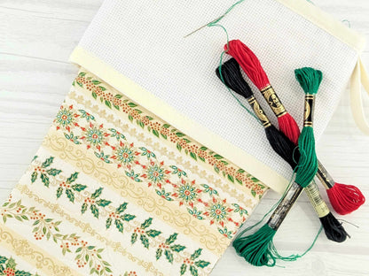 Blank Cream Stripe Christmas Stocking with Cross Stitchable Cuff - Straight Style