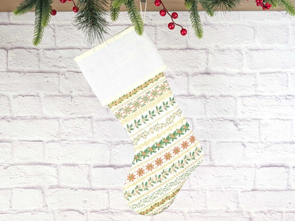 Blank Cream Stripe Christmas Stocking with Cross Stitchable Cuff - Straight Style