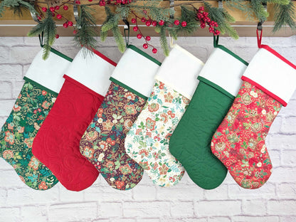 Blank Red Floral Christmas Stocking with Cross Stitchable Cuff - Straight Style
