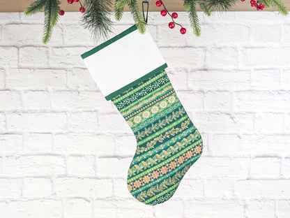 Blank Green Stripe Christmas Stocking with Cross Stitchable Cuff - Straight Style