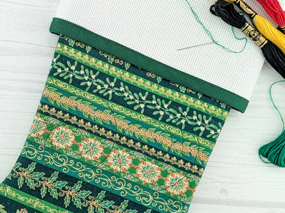 Blank Green Stripe Christmas Stocking with Cross Stitchable Cuff - Straight Style