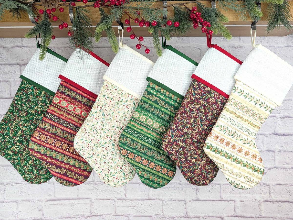 Blank Cream Stripe Christmas Stocking with Cross Stitchable Cuff - Straight Style