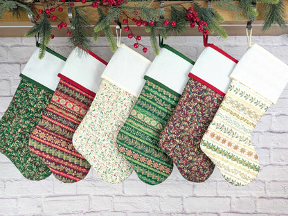 Blank Cream Stripe Christmas Stocking with Cross Stitchable Cuff - Straight Style