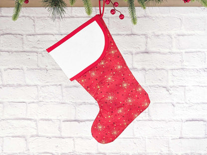 Blank Red Sparkle Christmas Stocking with Cross Stitchable Cuff - Curved Style
