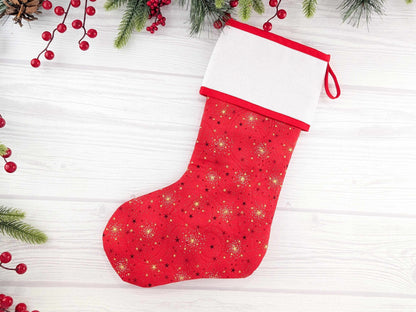 Blank Red Sparkle Christmas Stocking with Cross Stitchable Cuff - Straight Style