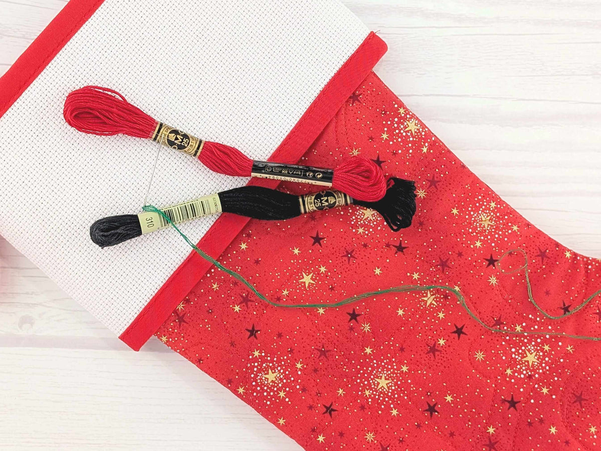 Blank Red Sparkle Christmas Stocking with Cross Stitchable Cuff - Straight Style