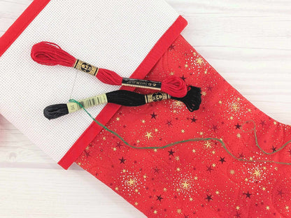 Blank Red Sparkle Christmas Stocking with Cross Stitchable Cuff - Straight Style