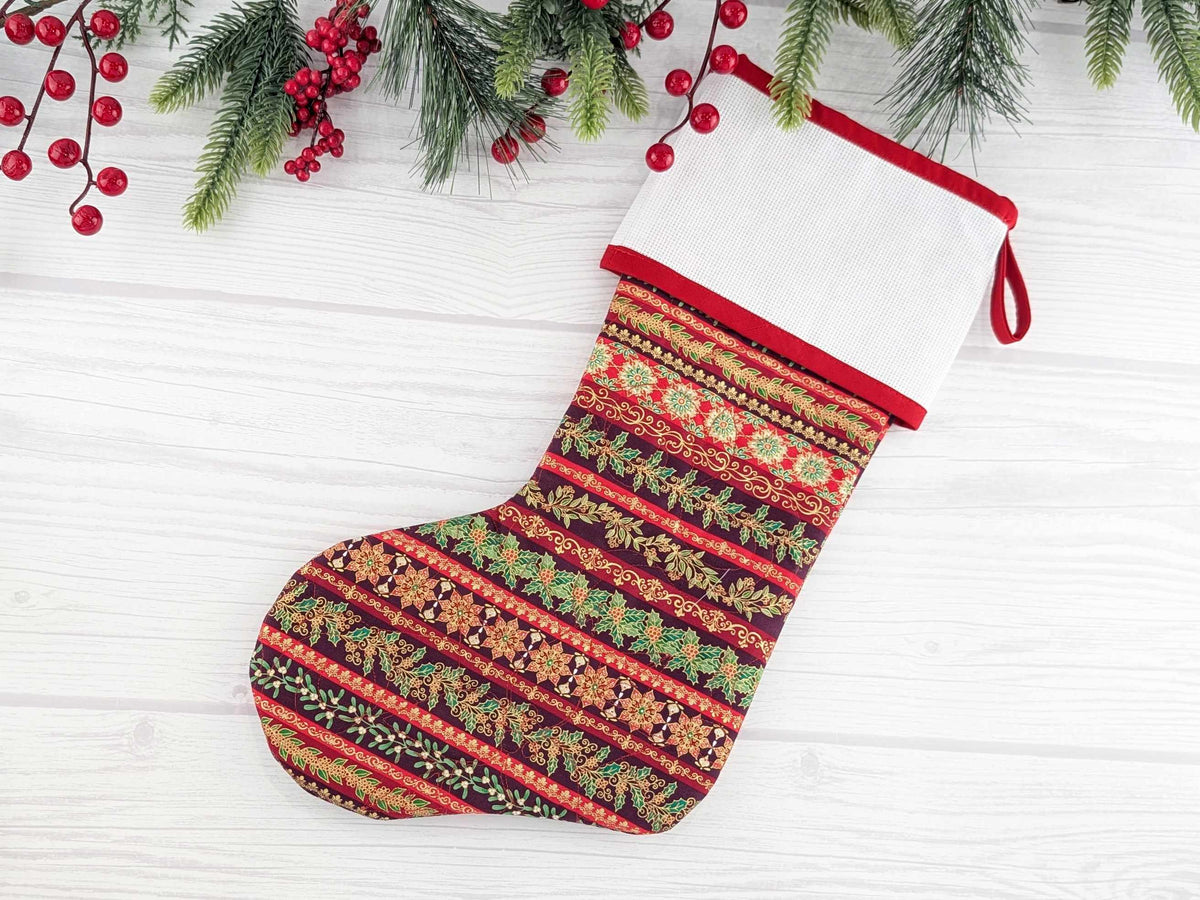 Blank Red Stripe Christmas Stocking with Cross Stitchable Cuff - Straight Style