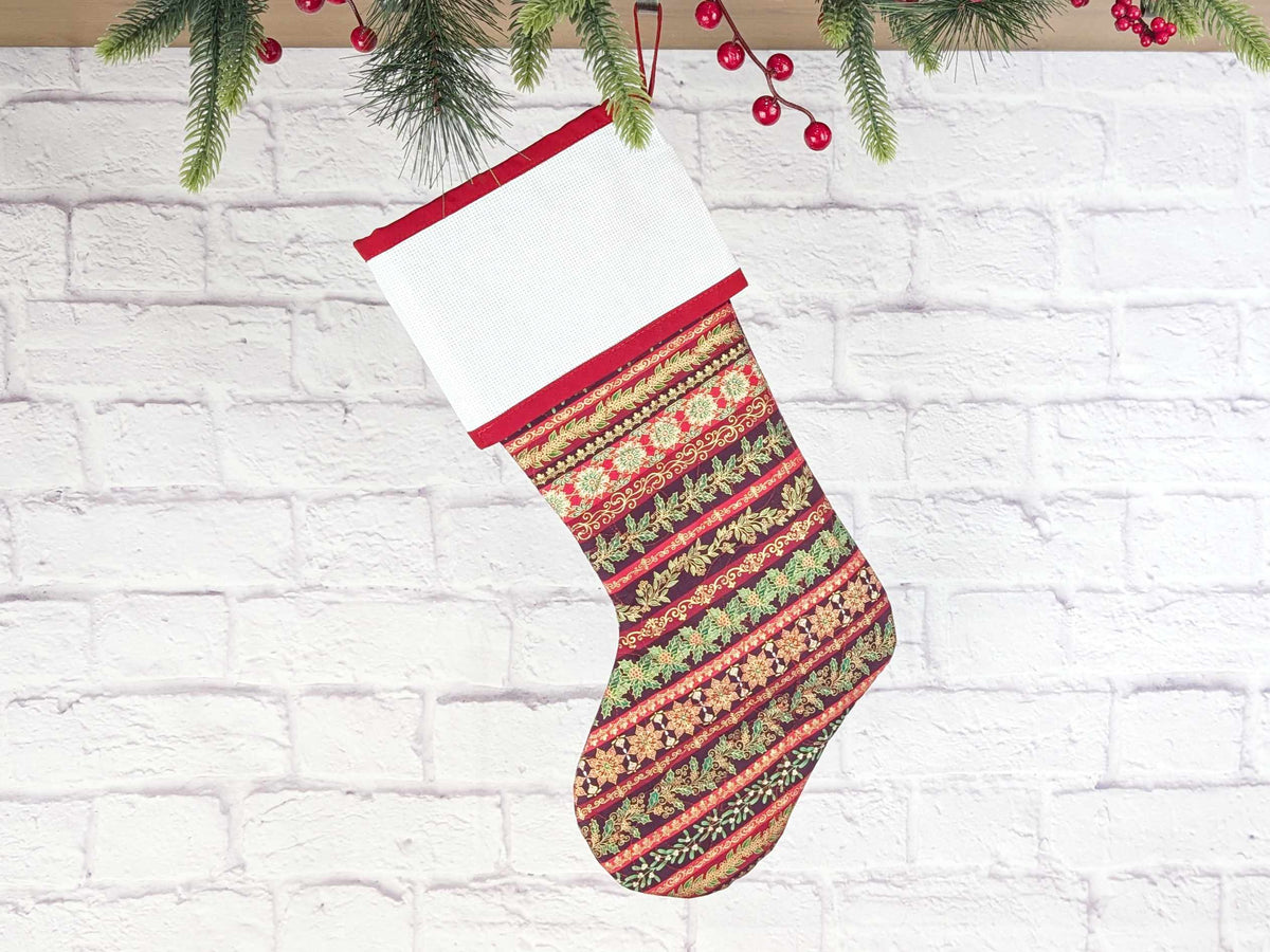 Blank Red Stripe Christmas Stocking with Cross Stitchable Cuff - Straight Style