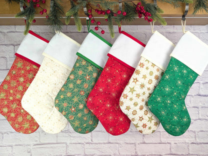 Blank Red Sparkle Christmas Stocking with Cross Stitchable Cuff - Straight Style