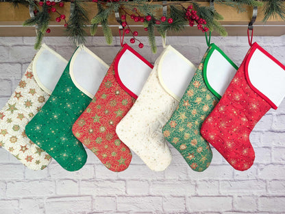 Blank Red Stars Christmas Stocking with Cross Stitchable Cuff - Curved Style