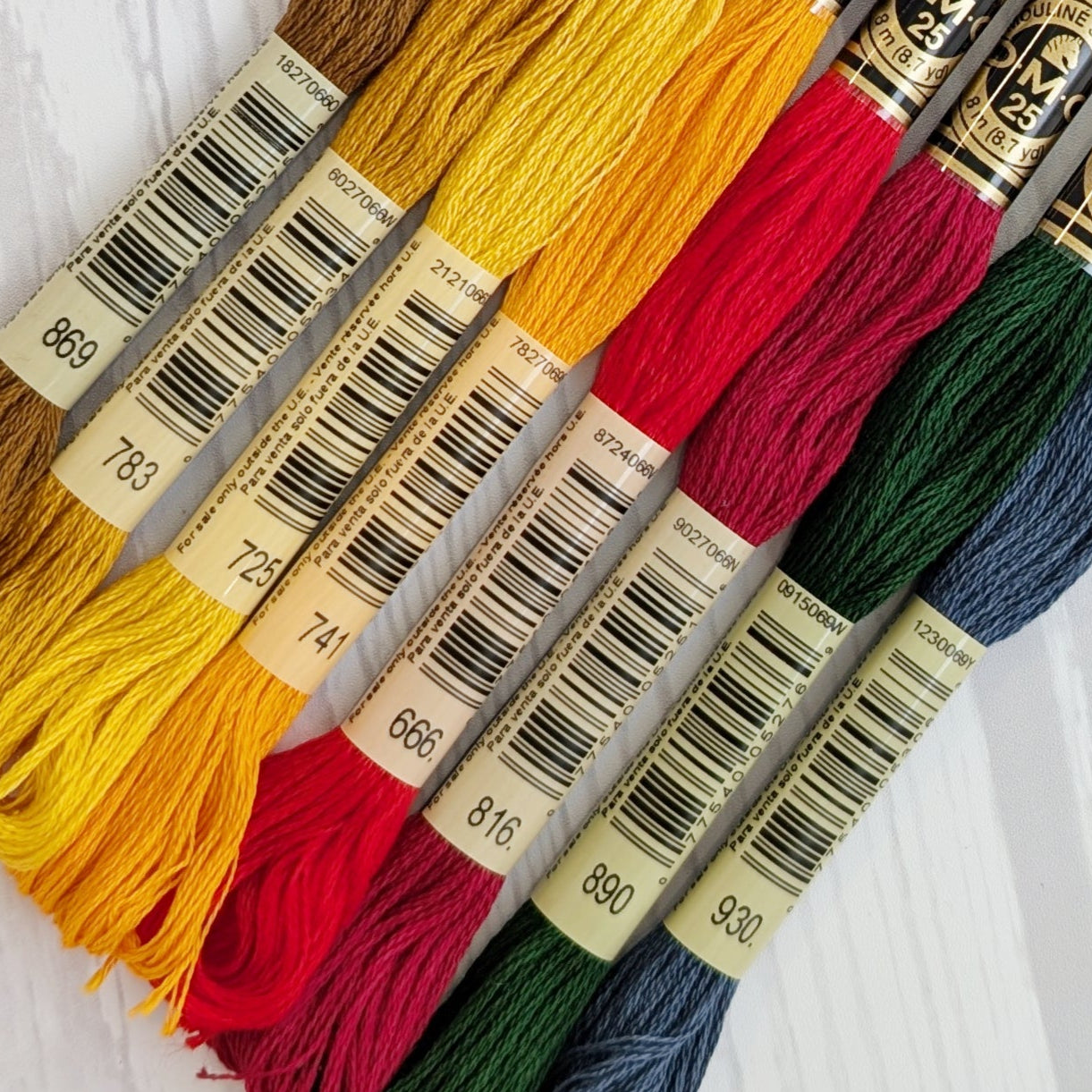 DMC floss 8 fall colors brown yellow orange red green blue