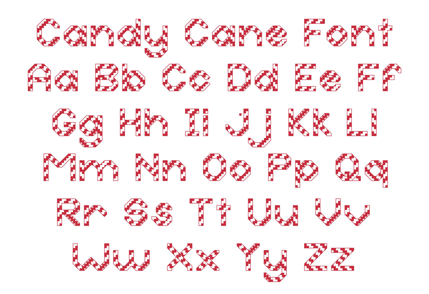 Cross Stitch Alphabet Pattern - Candy Cane Font | Counted Cross Stitch Letters PDF |  Easy Cross Stitch Sampler | Digital Pattern