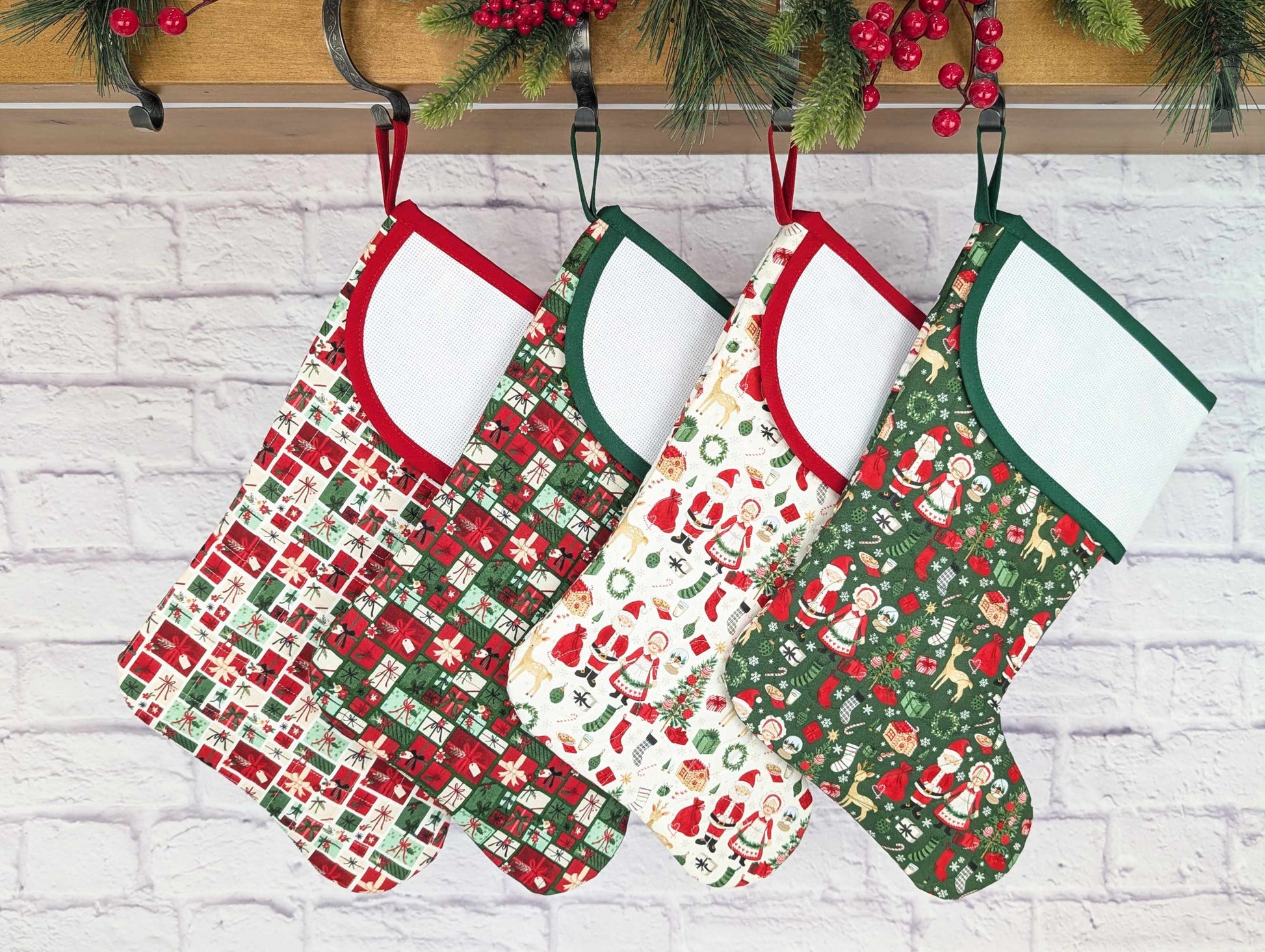quilted christmas stocking with blank cross stitch aida cuff
