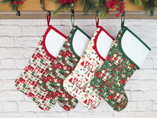 quilted christmas stocking with blank cross stitch aida cuff