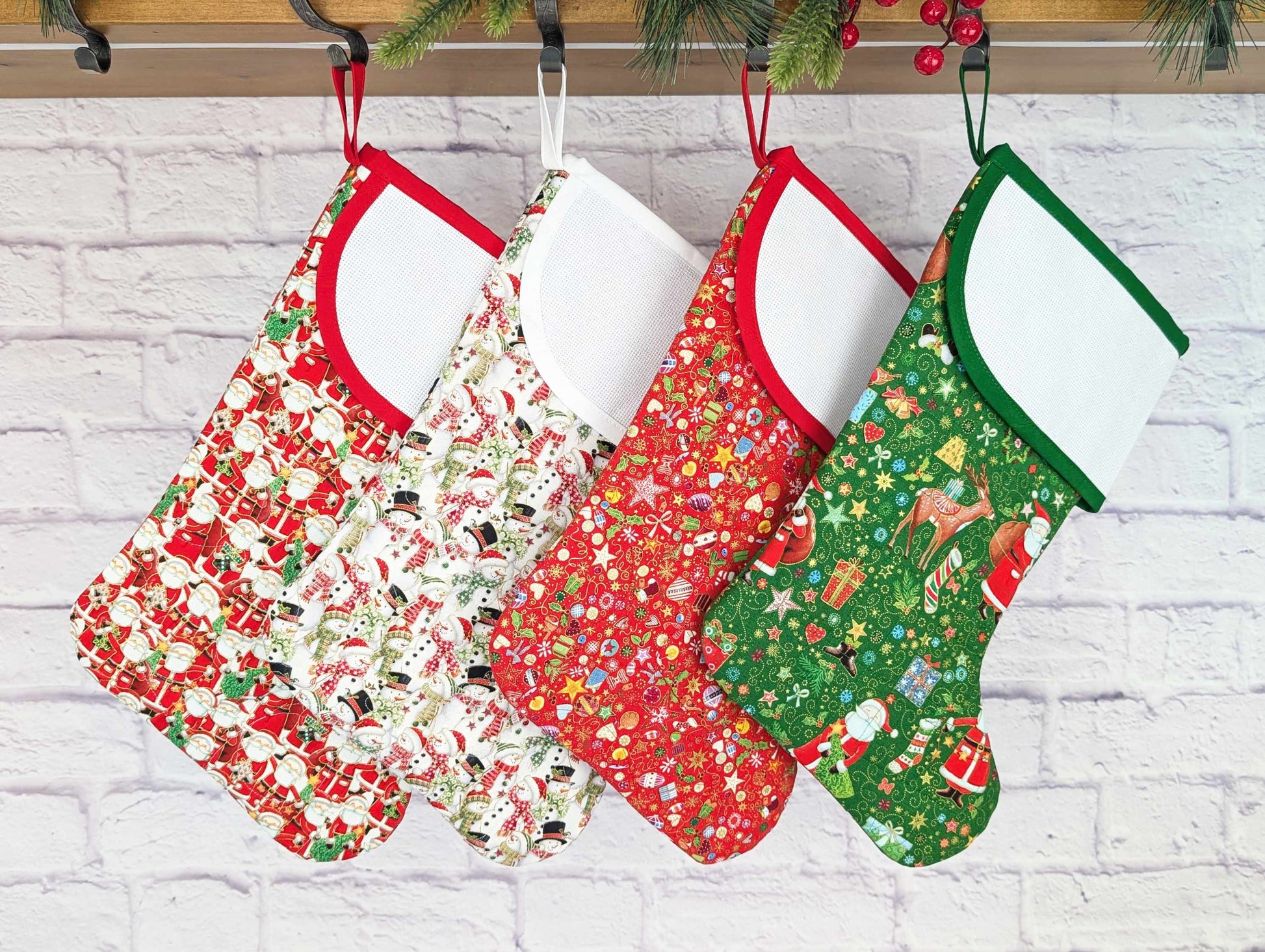 quilted christmas stocking with blank cross stitch aida cuff