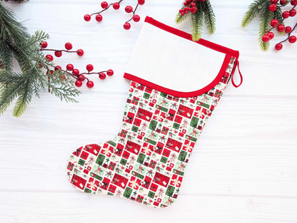 white gifts quilted christmas stocking with blank cross stitch aida cuff