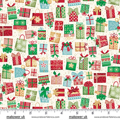 Christmas Stocking with Blank Cross Stitchable Aida Cuff | Quilted and Fully Lined - Makower Christmas Wishes Gifts White