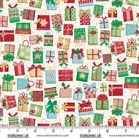 Christmas Stocking with Blank Cross Stitchable Aida Cuff | Quilted and Fully Lined - Makower Christmas Wishes Gifts White
