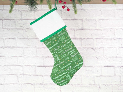 Blank Green Holiday Words Christmas Stocking with Cross Stitchable Cuff - Straight Style