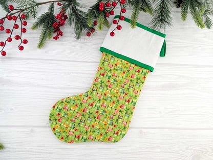 Blank Bright Green Scandinavian Deer Christmas Stocking with Cross Stitchable Cuff - Straight Style