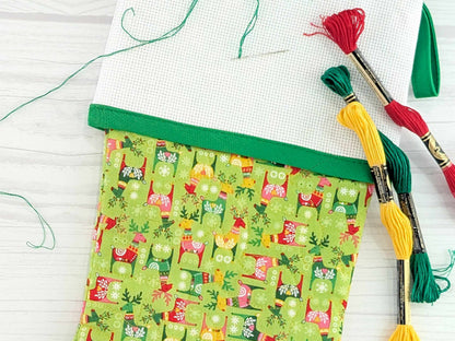 Blank Bright Green Scandinavian Deer Christmas Stocking with Cross Stitchable Cuff - Straight Style
