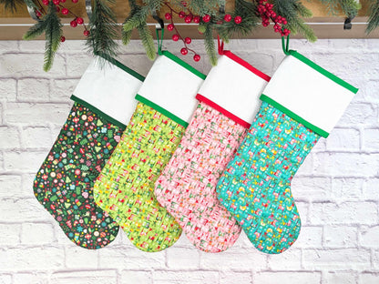 Blank Green Scandinavian Mix Christmas Stocking with Cross Stitchable Cuff - Straight Style