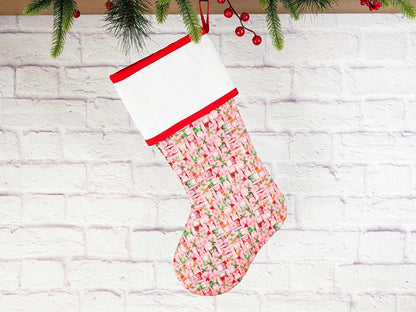 Blank Pink Scandinavian Deer Christmas Stocking with Cross Stitchable Cuff - Straight Style
