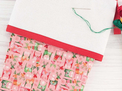 Blank Pink Scandinavian Deer Christmas Stocking with Cross Stitchable Cuff - Straight Style